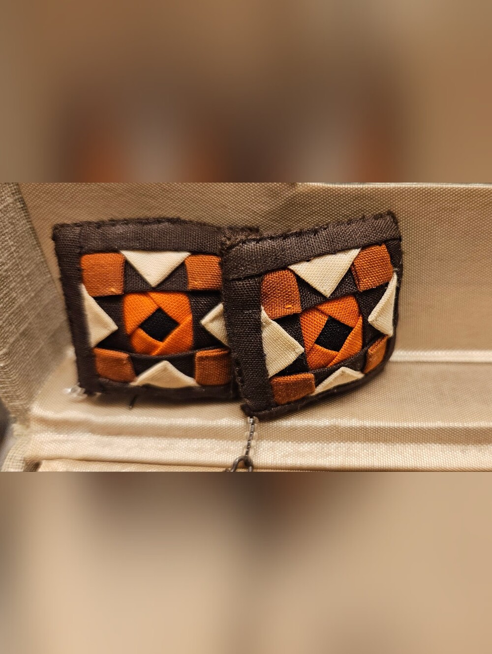 Brown and Orange Geometric Fabric Statement Earrings Japan Style